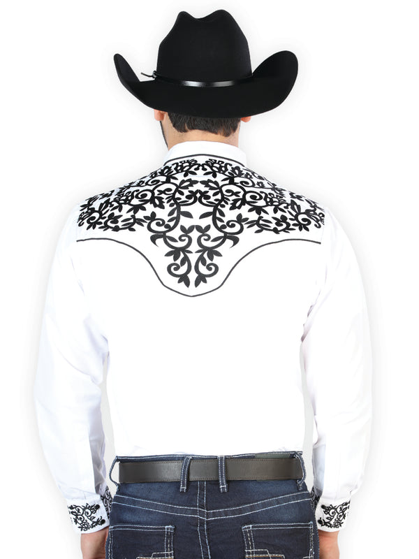 Camisa Vaquera de Hombre El Señor de los Cielos Manga Larga Bordada Casual en 65% Poliéster 35% Algodón Color Blanco/Negro 126702