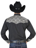 Camisa Vaquera de Hombre El Señor de los Cielos Manga Larga Bordada Casual en 65% Poliéster 35% Algodón Color Negro/Beige 126704
