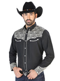 Camisa Vaquera de Hombre El Señor de los Cielos Manga Larga Bordada Casual en 65% Poliéster 35% Algodón Color Negro/Beige 126704