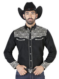 Camisa Vaquera de Hombre El Señor de los Cielos Manga Larga Bordada Casual en 65% Poliéster 35% Algodón Color Negro/Beige 126704