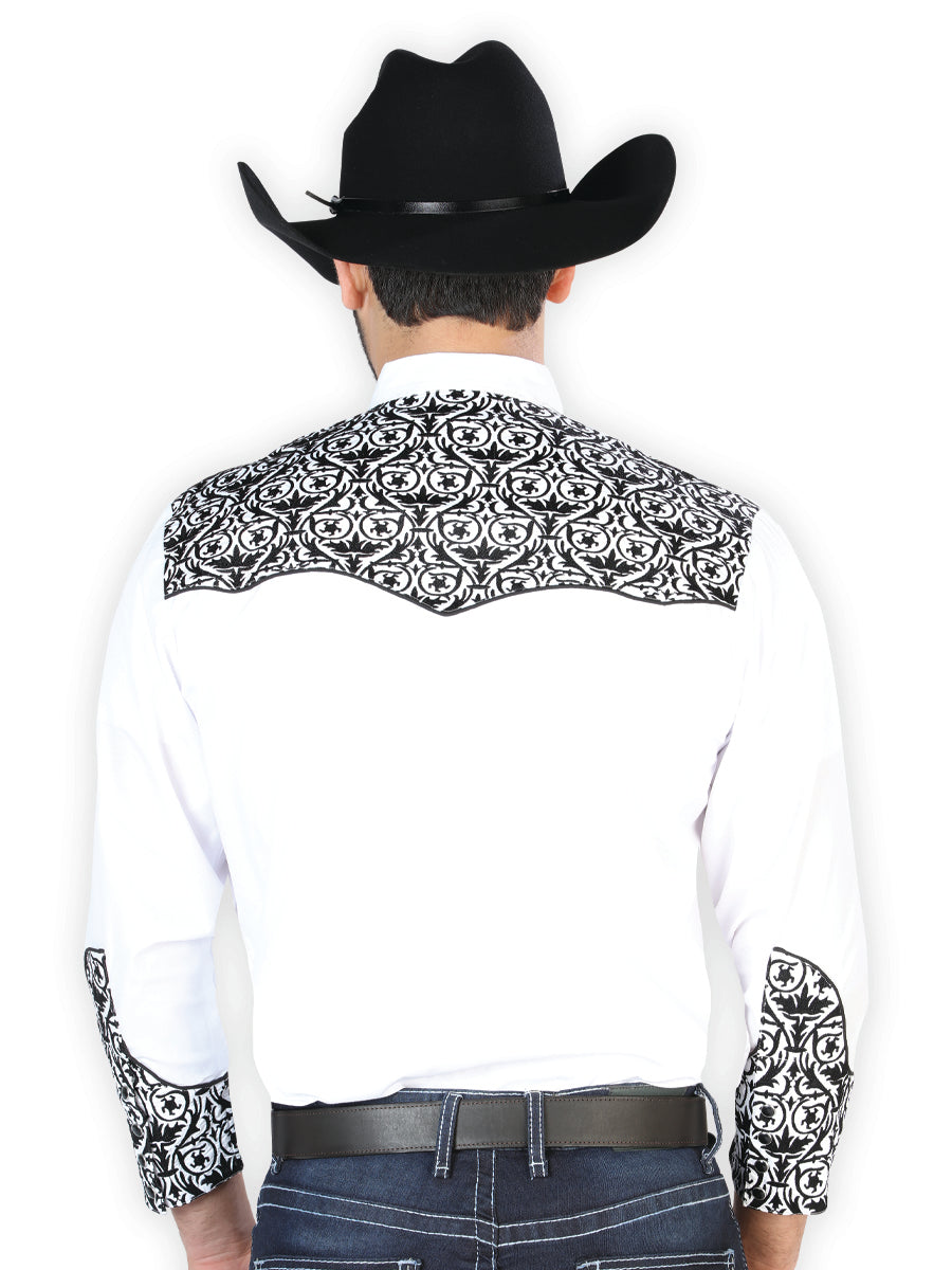 Camisa Vaquera de Hombre El Señor de los Cielos Manga Larga Bordada Casual en 65% Poliéster 35% Algodón Color Blanco/Negro 126705