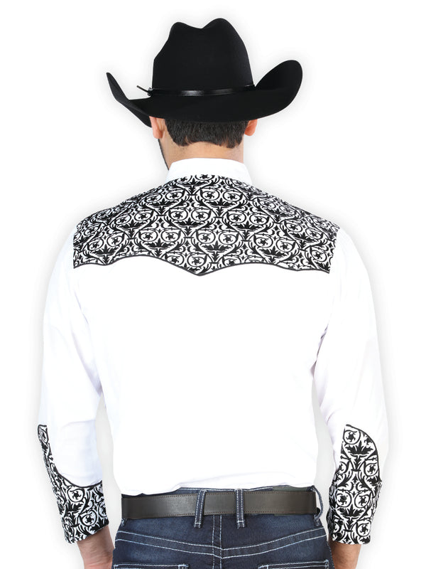 Camisa Vaquera de Hombre El Señor de los Cielos Manga Larga Bordada Casual en 65% Poliéster 35% Algodón Color Blanco/Negro 126705