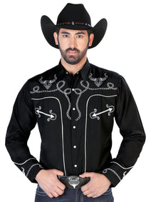 el Señor de los Cielos Bordado Camisa Negro/blanco 126711