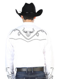 Camisa Vaquera de Hombre El Señor de los Cielos Manga Larga Bordada Casual en 65% Poliéster 35% Algodón Color Blanco/Negro 126712