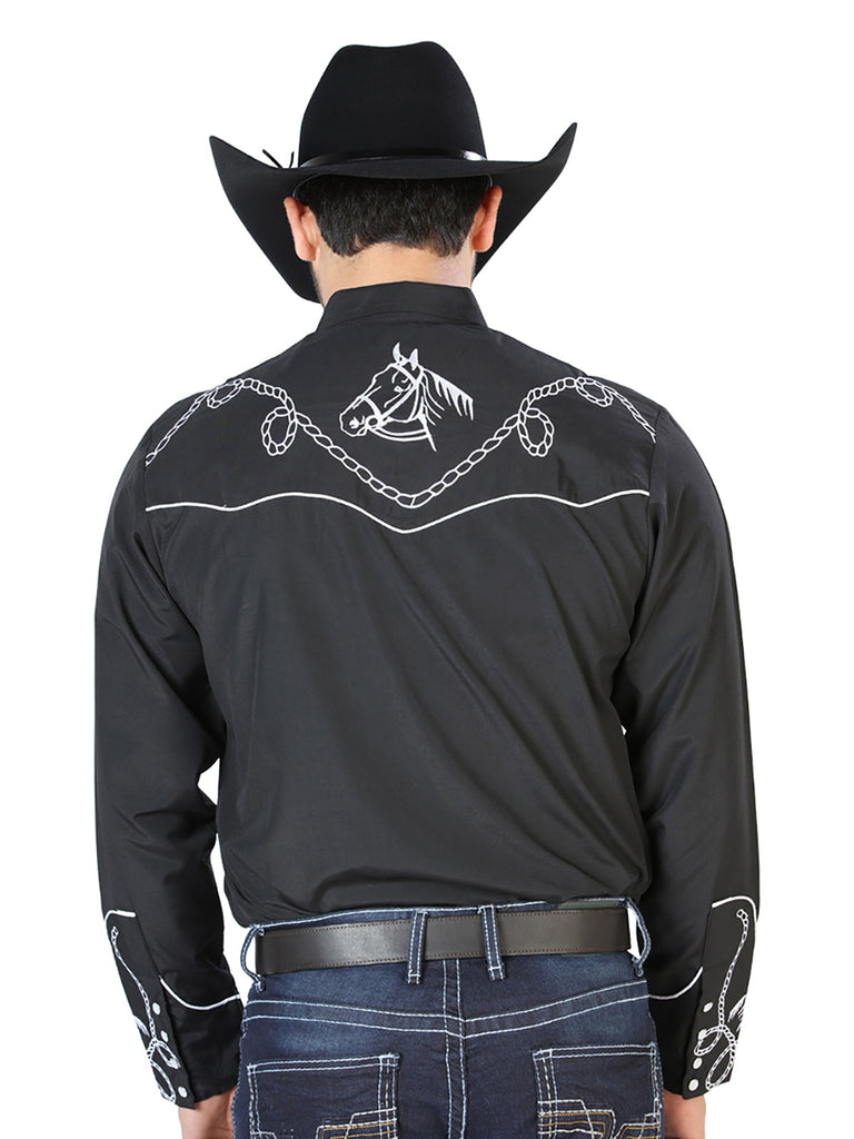 Camisa Vaquera de Hombre El Señor de los Cielos NO.17 Manga Larga Bordada en 65% Poliéster 35% Algodón Color Negro 126714