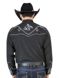 Camisa Vaquera de Hombre El Señor de los Cielos NO.17 Manga Larga Bordada en 65% Poliéster 35% Algodón Color Negro 126714