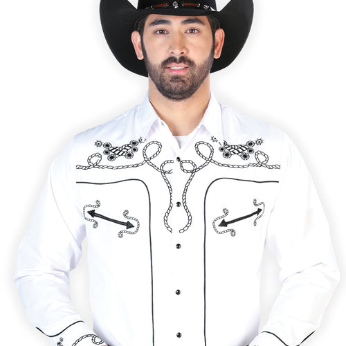 Camisa Vaquera de Hombre El Señor de los Cielos Manga Larga Bordada Casual en 65% Poliéster 35% Algodón Color Negro 126718