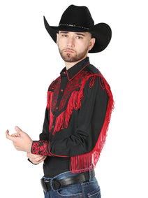 el Señor de los Cielos Bordado Camisa Negro/rojo 126726