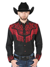 el Señor de los Cielos Bordado Camisa Negro/rojo 126726