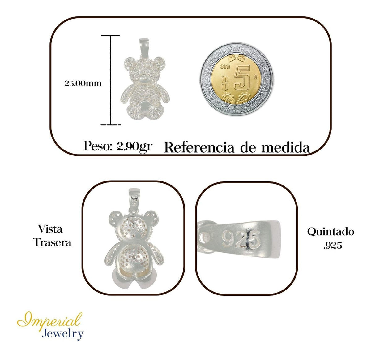 Dije Turco De Plata 925 De Oso Con Zirconia