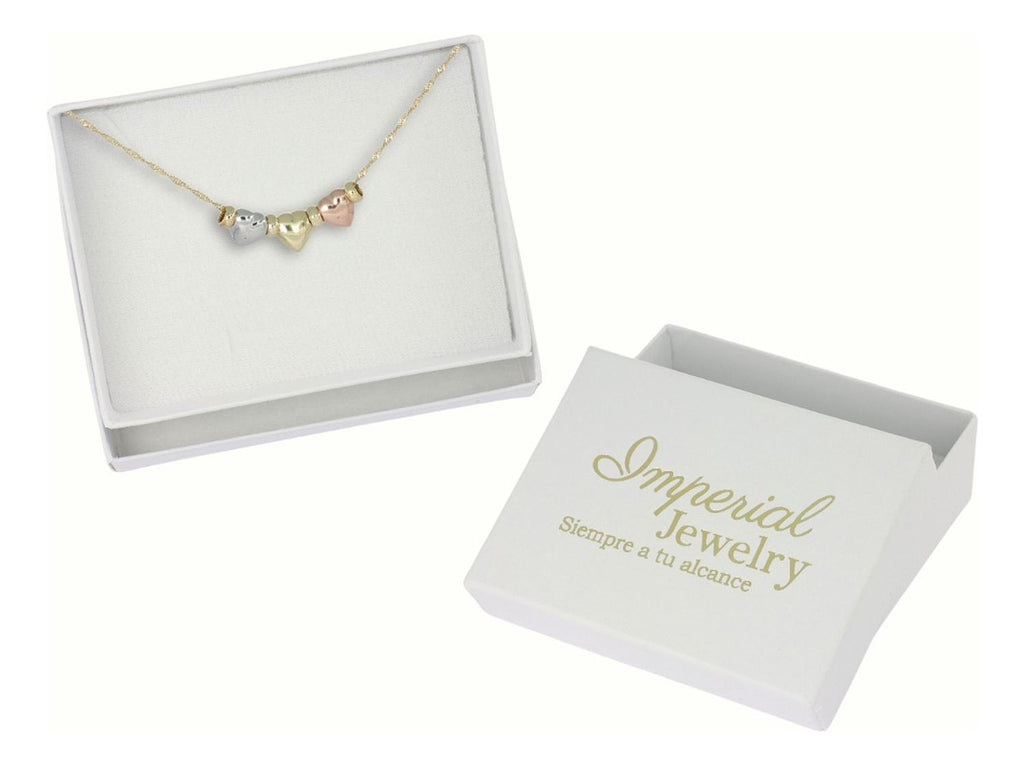 Gargantilla De Oro De 14k De Tres Corazones Inflados Y Aros
