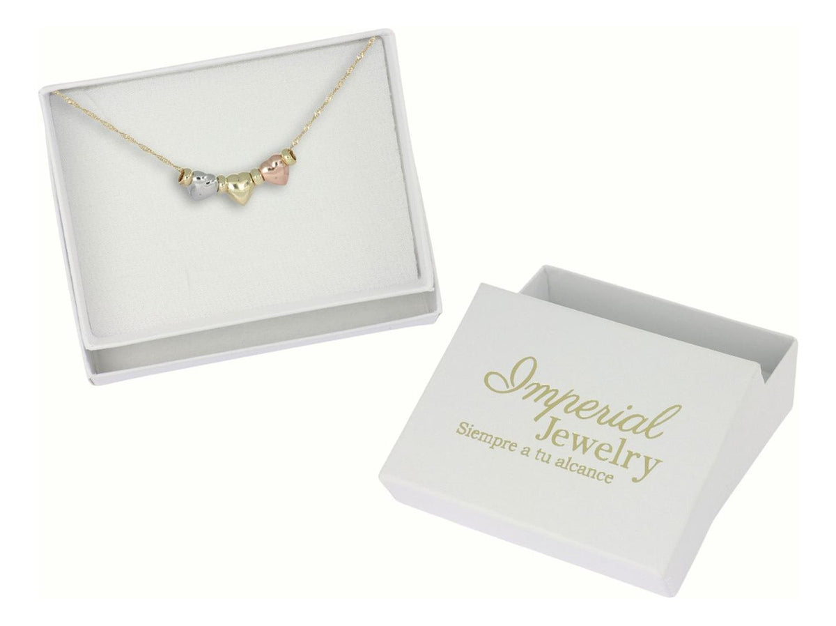 Gargantilla De Oro De 14k De Tres Corazones Inflados Y Aros