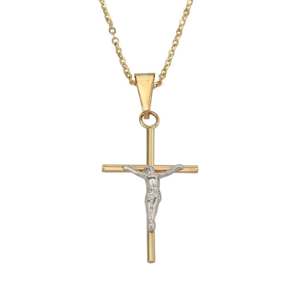 Collar De Cruz De Tubo Y Cristo Rodinado De Oro De 14k