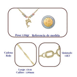 Gargantilla Italiana 14k De Delfin Y Bolas Tricolor