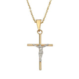 Collar De Cruz De Tubo Y Cristo Rodinado De Oro De 10k
