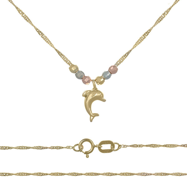 Gargantilla Italiana 14k De Delfin Y Bolas Tricolor