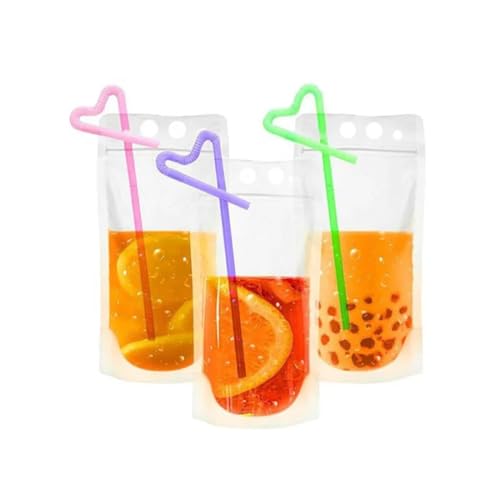 100 Bolsas para Bebidas Transparentes de Plástico,Bolsas de Mano Translúcidas para Bebidas Congeladas de Fiesta, para cualquier epoca del año