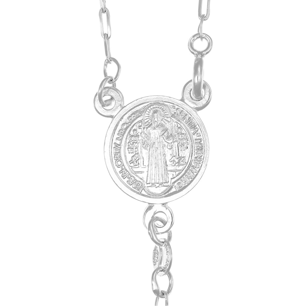 Rosario De Plata Ley 925 Con Bola Diamantada De 65 Cm