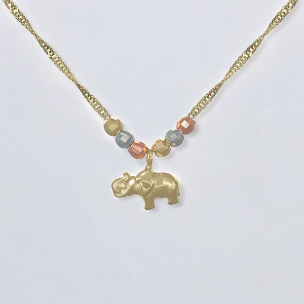 Gargantilla Italiana 14k De Elefante Y Bolas Tricolor