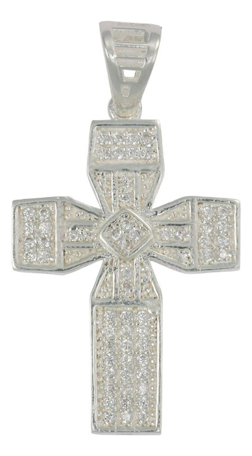 Dije Turco De Plata 925 De Cruz Cuadrada Con Zirconia