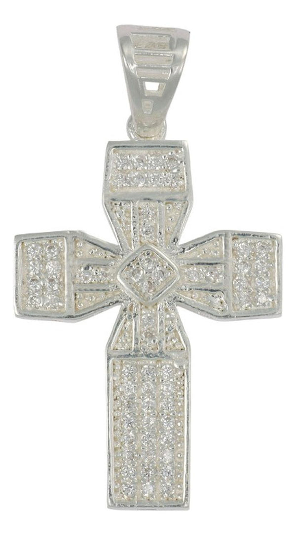 Dije Turco De Plata 925 De Cruz Cuadrada Con Zirconia