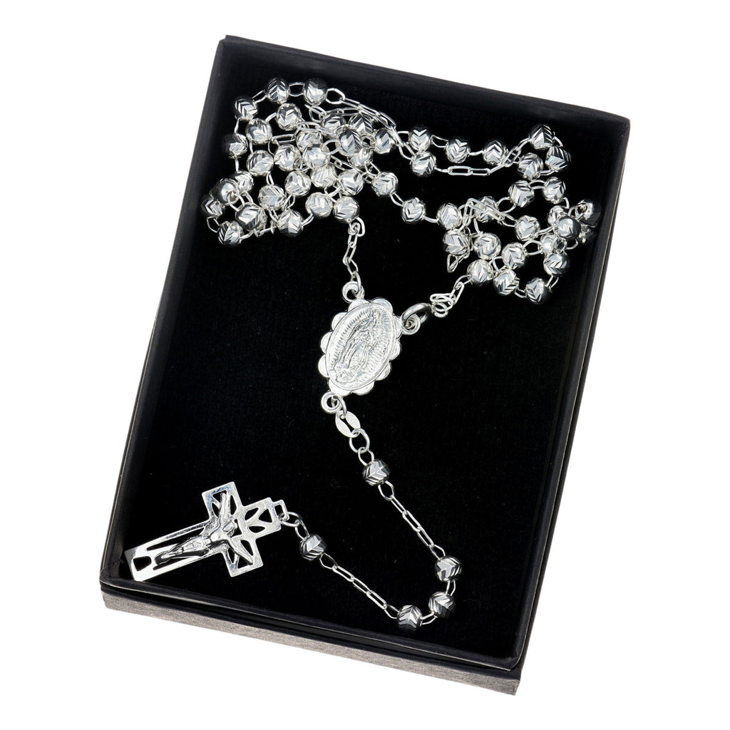Rosario De Plata Ley 925 Con Bola Diamantada De 45 Cm