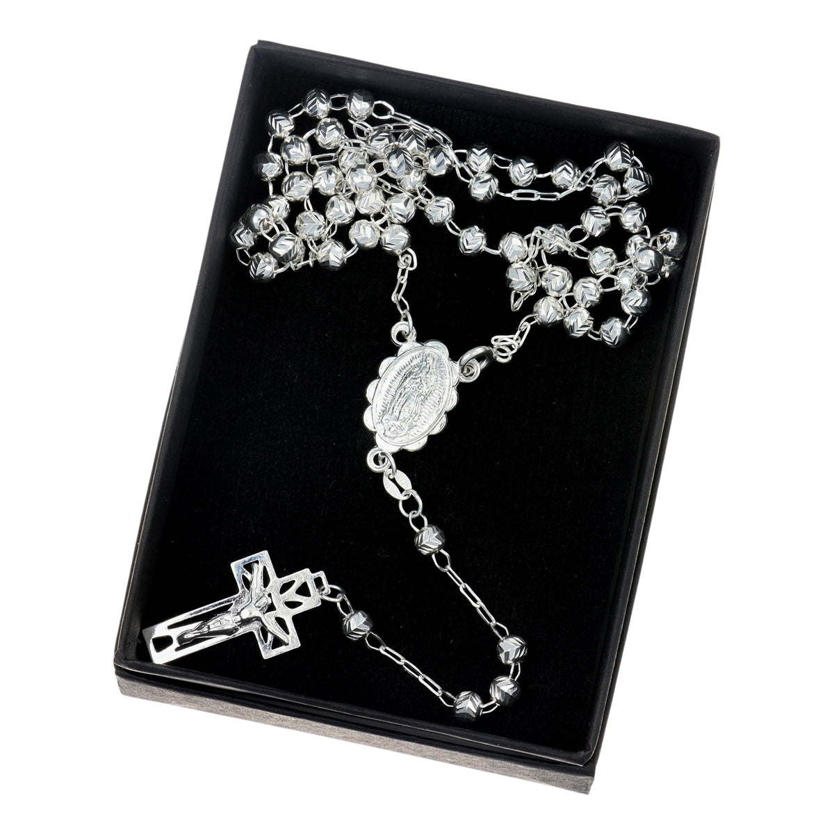 Rosario De Plata Ley 925 Con Bola Diamantada De 50 Cm