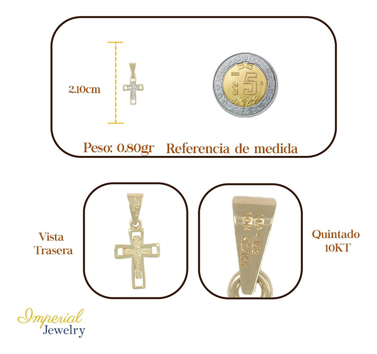 Dije En Figura De Cruz Diamantada En Oro 10k 0.8 Grm