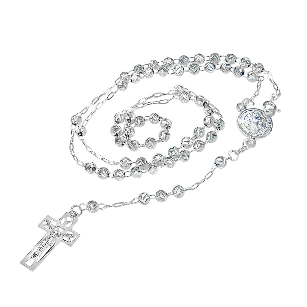 Rosario De Plata Ley 925 Con Bola Diamantada De 50 Cm