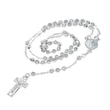 Rosario De Plata Ley 925 Con Bola Diamantada De 50 Cm