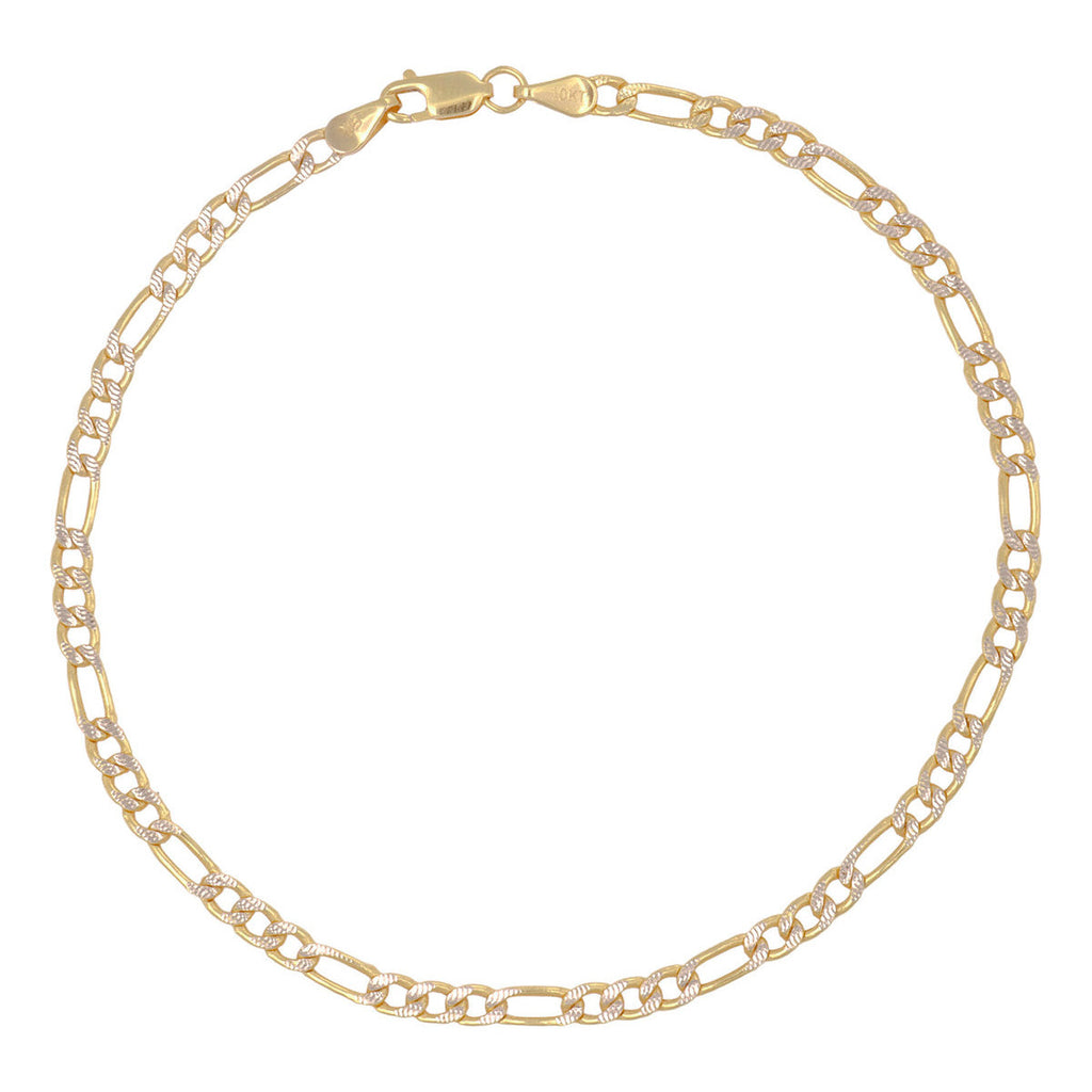 Pulsera Italiana Figaro Pave De 10 Quilates 3.2mm, 18.5 Cm