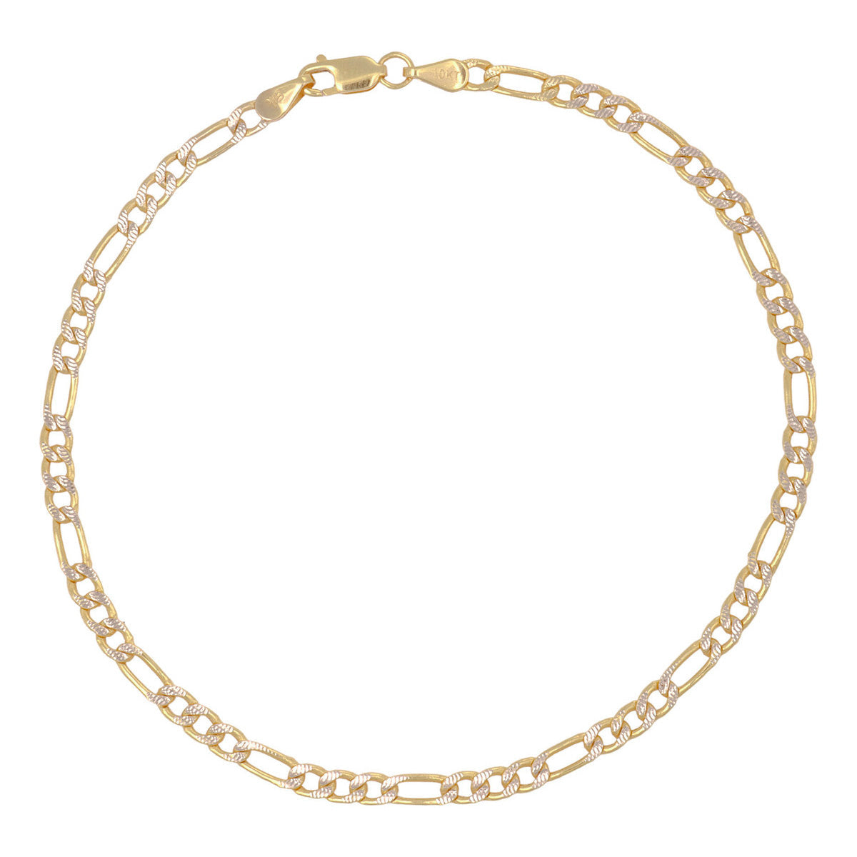 Pulsera Italiana Figaro Pave De 10 Quilates 3.2mm, 18.5 Cm