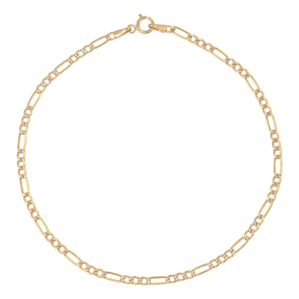 Pulsera Italiana Figaro Pave De 10 Quilates 2.6mm, 18.5 Cm