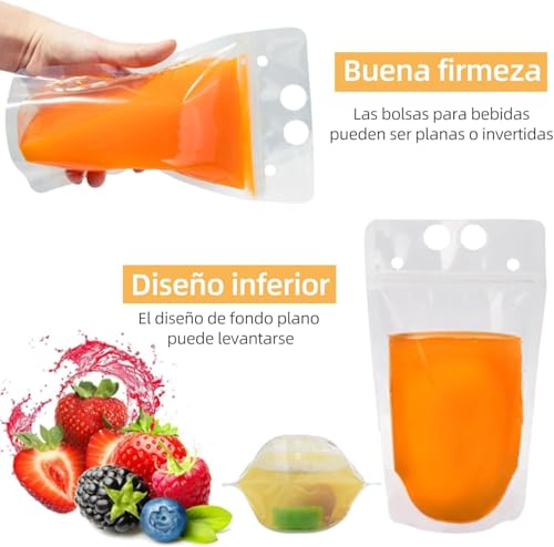 100 Bolsas para Bebidas Transparentes de Plástico,Bolsas de Mano Translúcidas para Bebidas Congeladas de Fiesta, para cualquier epoca del año