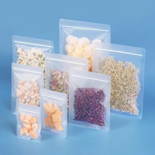 100 Bolsas Esmeriladas de Cierre Hermético de Cremallera Resellable. Ideal para Envasado, Empaquetado y Exhibición de Alimentos. Almacena Frutos Secos, Café.