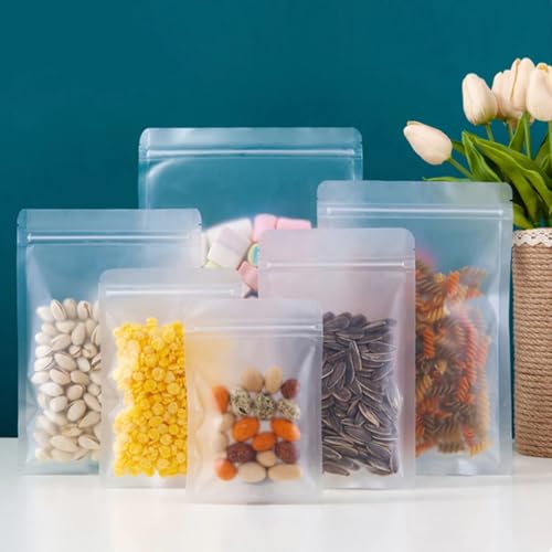 100 Bolsas Esmeriladas de Cierre Hermético de Cremallera Resellable. Ideal para Envasado, Empaquetado y Exhibición de Alimentos. Almacena Frutos Secos, Café.