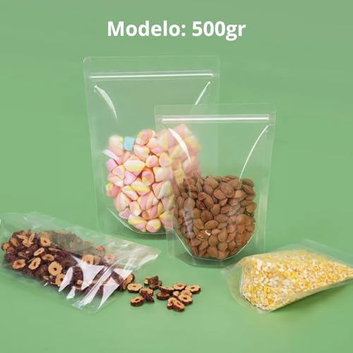 100 Bolsas Stand Up Pouch Cierre Hermético de Cremallera Resellable. Ideal para Envasado, Empaquetado y Exhibición de Alimentos. Almacena Frutos Secos, Café, Té, Azúcar, Caramelos