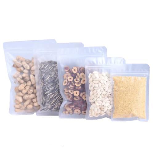 100 Bolsas Esmeriladas de Cierre Hermético de Cremallera Resellable. Ideal para Envasado, Empaquetado y Exhibición de Alimentos. Almacena Frutos Secos, Café.