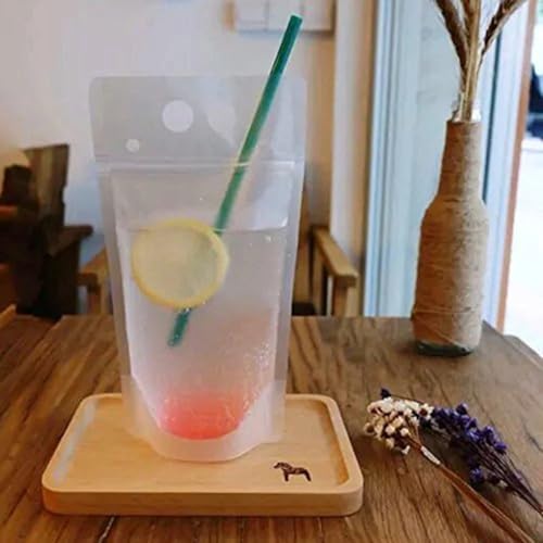 100 Bolsas para Bebidas Transparentes de Plástico,Bolsas de Mano Translúcidas para Bebidas Congeladas de Fiesta, para cualquier epoca del año
