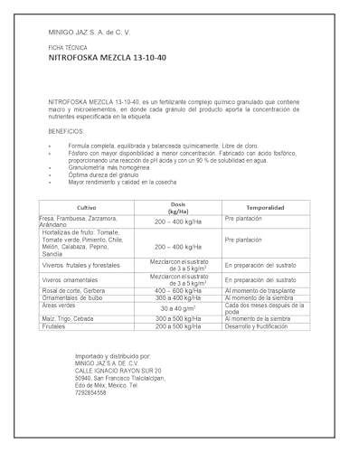 Nitrofoska mezcla para generar más desarrollo, crecimiento y floraciòn formula 13-10-40
