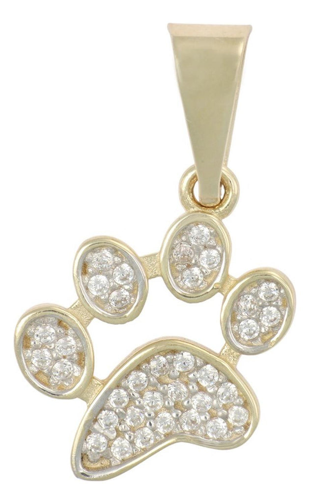 Dije De Huella De Perro Con Zirconia En Oro 10k 1.30 Gr