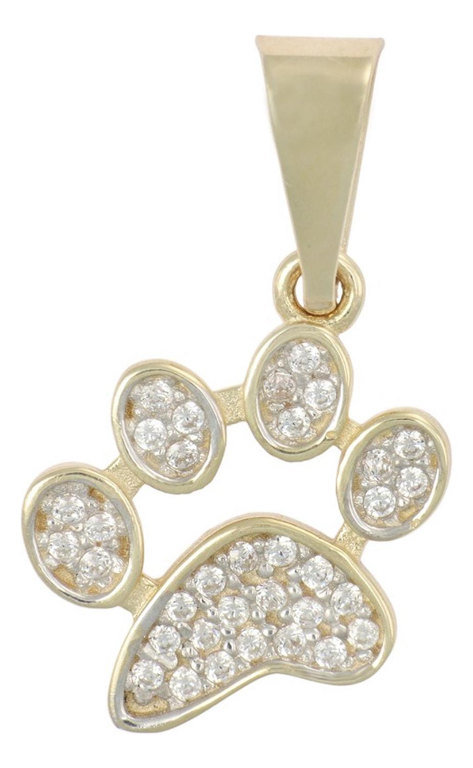 Dije De Huella De Perro Con Zirconia En Oro 10k 1.30 Gr
