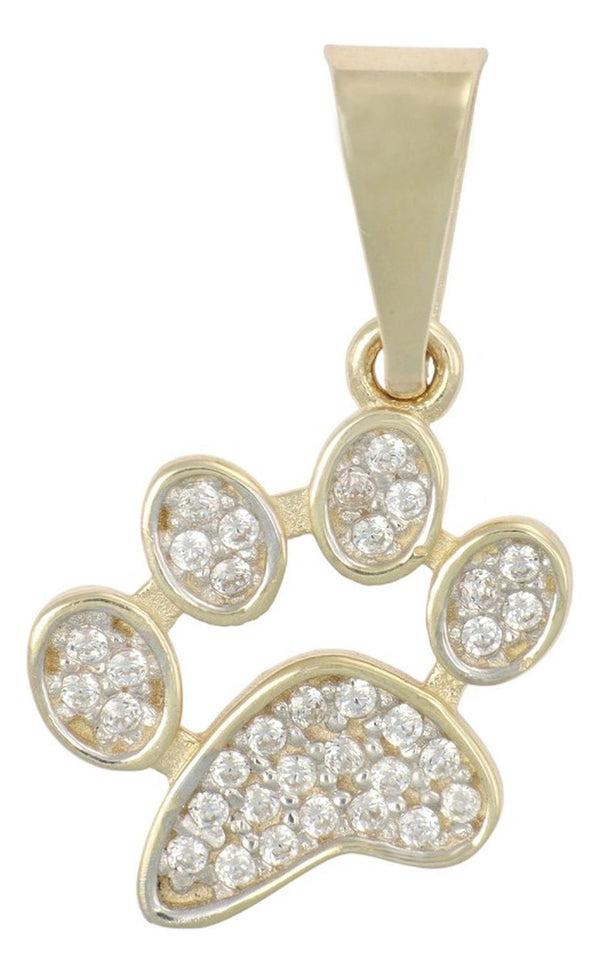 Dije De Huella De Perro Con Zirconia En Oro 10k 1.30 Gr