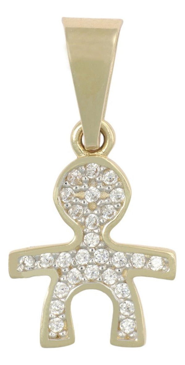 Dije En Figura De Niño Con Zirconia En Oro De 10k 1.0 Grm