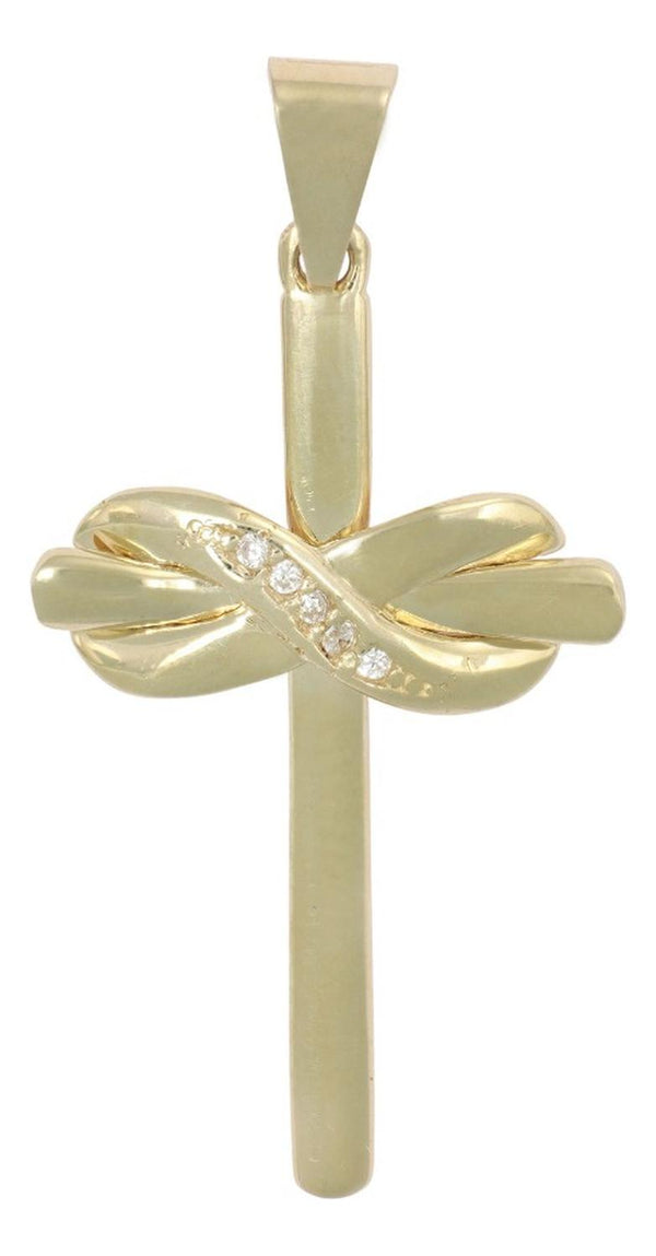 Dije En Figura De Cruz Con Moño Y Zirconia En Oro 10k 1.5gr
