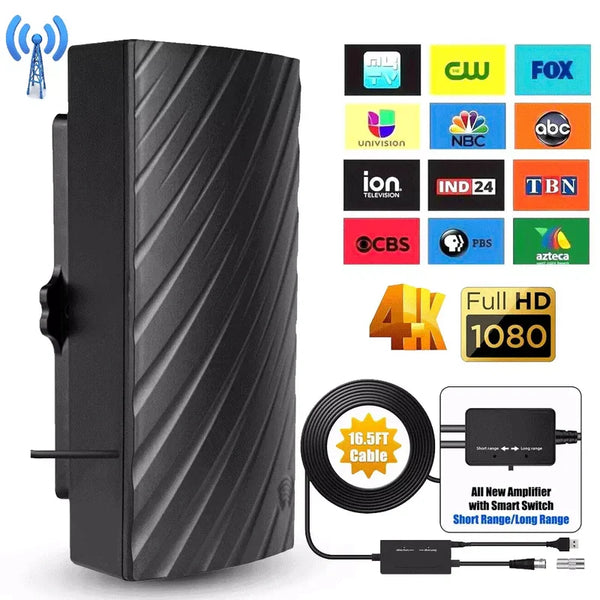 Antena Digital HDTV 4K para Interiores de Ultra Largo Alcance con Amplificador de Señal Inteligente