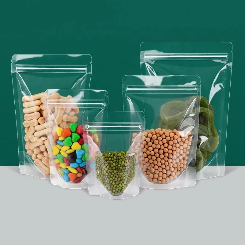 100 Bolsas Stand Up Pouch Cierre Hermético de Cremallera Resellable. Ideal para Envasado, Empaquetado y Exhibición de Alimentos. Almacena Frutos Secos, Café, Té, Azúcar, Caramelos