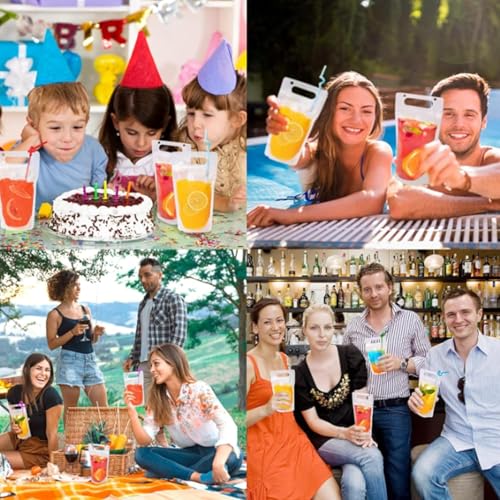 100 Bolsas para Bebidas Transparentes de Plástico,Bolsas de Mano Translúcidas para Bebidas Congeladas de Fiesta, para cualquier epoca del año