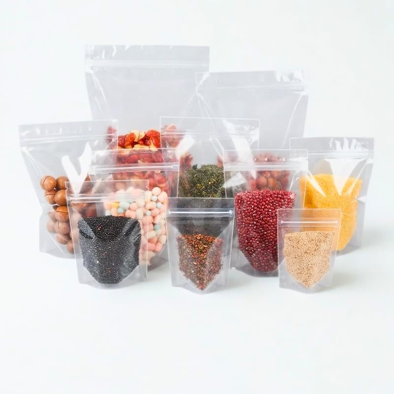 100 Bolsas Stand Up Pouch Cierre Hermético de Cremallera Resellable. Ideal para Envasado, Empaquetado y Exhibición de Alimentos. Almacena Frutos Secos, Café, Té, Azúcar, Caramelos