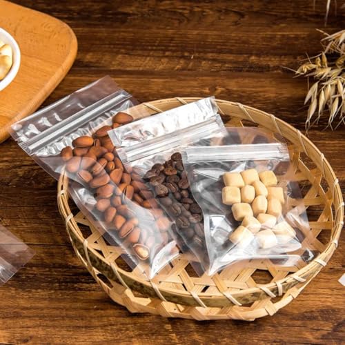 100 Bolsas Transparentes de Cierre Hermético de Cremallera Resellable. Ideal para Envasado, Empaquetado y Exhibición de Alimentos. Almacena Frutos Secos y cafe, Etc.